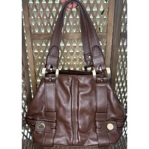 Michael Kors Brown Leather Harness Grab Dark Brown Purse
